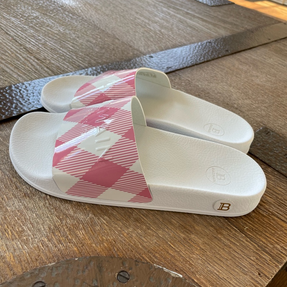 balmain pink sandals slides pool flats sz 38 - Picture 5 of 11
